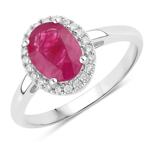 Ruby-1.59 Carat Genuine Ruby and White Diamond 10K White Gold Ring