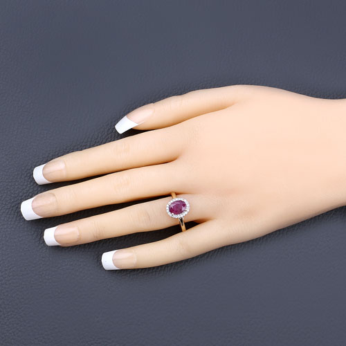 1.59 Carat Genuine Ruby and White Diamond 10K White Gold Ring