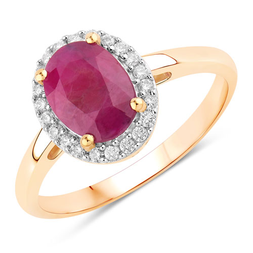 Ruby-1.59 Carat Genuine Ruby and White Diamond 10K Yellow Gold Ring