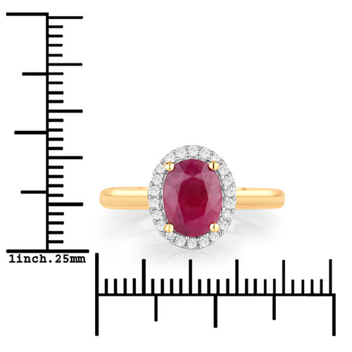 1.59 Carat Genuine Ruby and White Diamond 10K Yellow Gold Ring