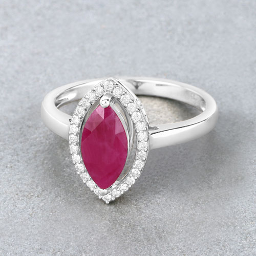 1.52 Carat Genuine Ruby and White Diamond 10K White Gold Ring