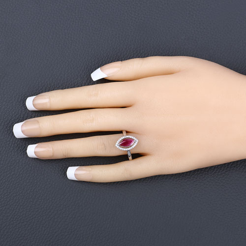 1.52 Carat Genuine Ruby and White Diamond 10K White Gold Ring