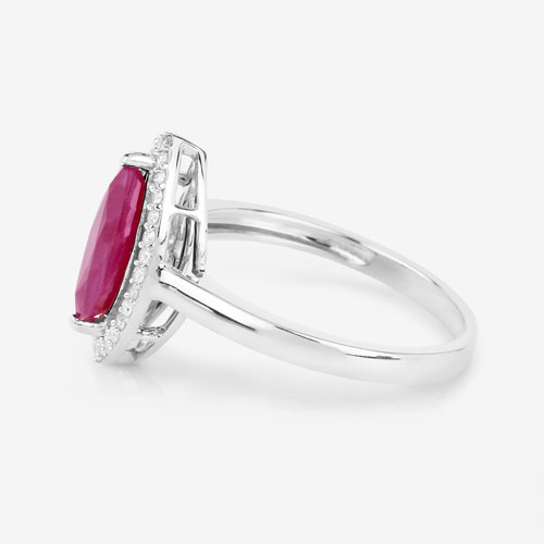 1.52 Carat Genuine Ruby and White Diamond 10K White Gold Ring