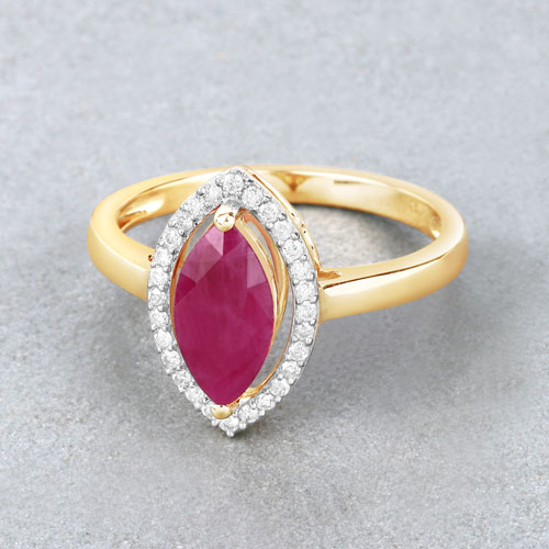 1.52 Carat Genuine Ruby and White Diamond 10K Yellow Gold Ring