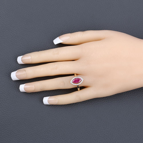 1.52 Carat Genuine Ruby and White Diamond 10K Yellow Gold Ring