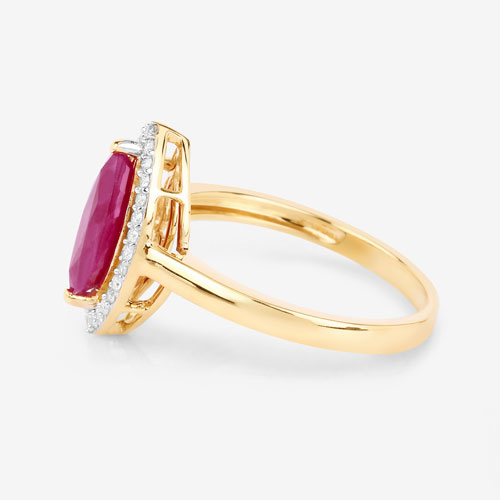 1.52 Carat Genuine Ruby and White Diamond 10K Yellow Gold Ring