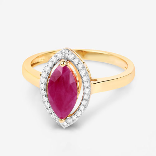 1.52 Carat Genuine Ruby and White Diamond 10K Yellow Gold Ring