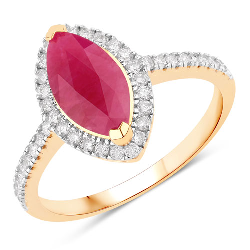 Ruby-1.79 Carat Genuine Ruby and White Diamond 10K Yellow Gold Ring