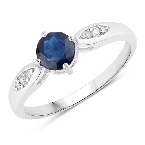 Sapphire-0.89 Carat Genuine Blue Sapphire and White Diamond 10K White Gold Ring