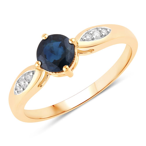 Sapphire-0.89 Carat Genuine Blue Sapphire and White Diamond 10K Yellow Gold Ring