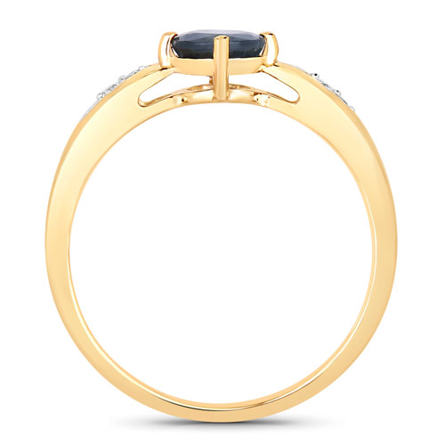 0.89 Carat Genuine Blue Sapphire and White Diamond 10K Yellow Gold Ring