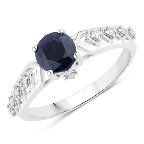 Sapphire-1.13 Carat Genuine Blue Sapphire and White Diamond 10K White Gold Ring