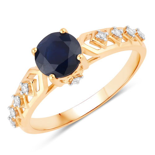 Sapphire-1.13 Carat Genuine Blue Sapphire and White Diamond 10K Yellow Gold Ring