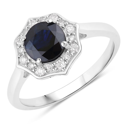 Sapphire-1.34 Carat Genuine Blue Sapphire and White Diamond 10K White Gold Ring