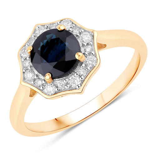 Sapphire-1.34 Carat Genuine Blue Sapphire and White Diamond 10K Yellow Gold Ring