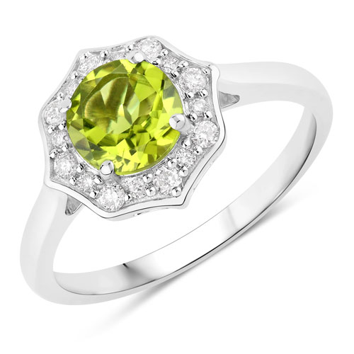 Peridot-1.27 Carat Genuine Peridot and Lab Grown Diamond .925 Sterling Silver Ring