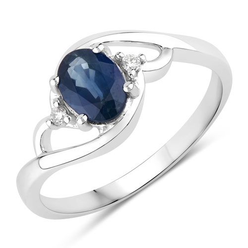 Sapphire-0.98 Carat Genuine Blue Sapphire and White Diamond 10K White Gold Ring