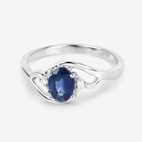0.98 Carat Genuine Blue Sapphire and White Diamond 10K White Gold Ring