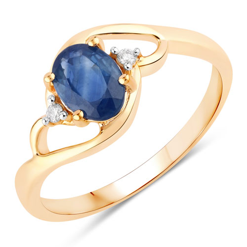 Sapphire-0.98 Carat Genuine Blue Sapphire and White Diamond 10K Yellow Gold Ring