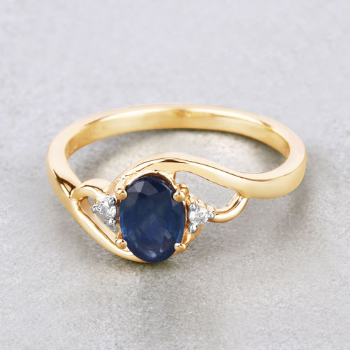 0.98 Carat Genuine Blue Sapphire and White Diamond 10K Yellow Gold Ring