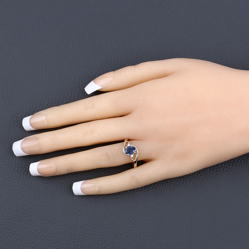 0.98 Carat Genuine Blue Sapphire and White Diamond 10K Yellow Gold Ring