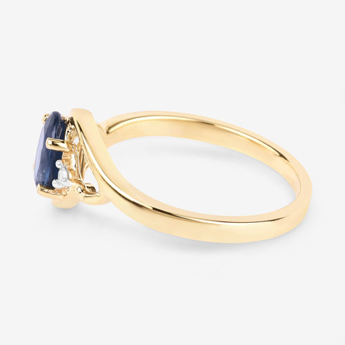 0.98 Carat Genuine Blue Sapphire and White Diamond 10K Yellow Gold Ring