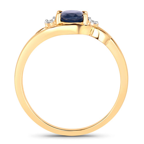 0.98 Carat Genuine Blue Sapphire and White Diamond 10K Yellow Gold Ring