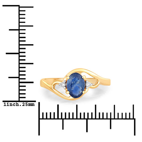 0.98 Carat Genuine Blue Sapphire and White Diamond 10K Yellow Gold Ring