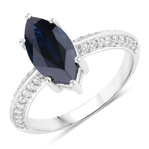 Sapphire-2.39 Carat Genuine Blue Sapphire and White Diamond 10K White Gold Ring