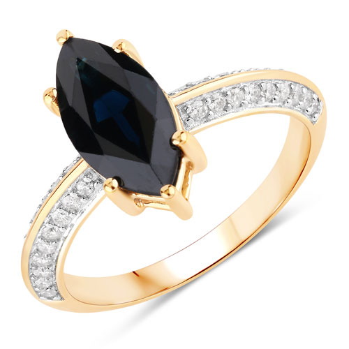 Sapphire-2.39 Carat Genuine Blue Sapphire and White Diamond 10K Yellow Gold Ring