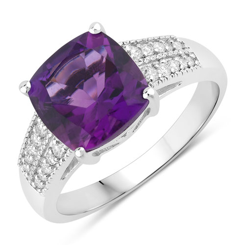 Amethyst-2.77 Carat Genuine Amethyst and Lab Grown Diamond .925 Sterling Silver Ring