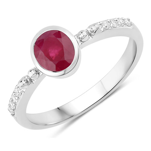 Ruby-1.00 Carat Genuine Ruby and White Diamond 14K White Gold Ring