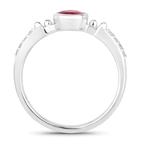 1.00 Carat Genuine Ruby and White Diamond 14K White Gold Ring