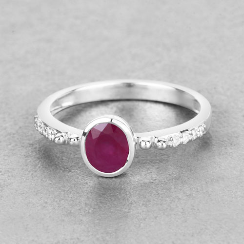 1.00 Carat Genuine Ruby and White Diamond 14K White Gold Ring