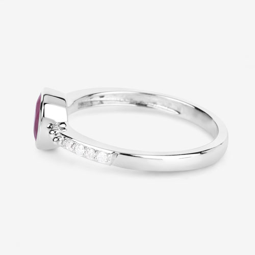 1.00 Carat Genuine Ruby and White Diamond 14K White Gold Ring