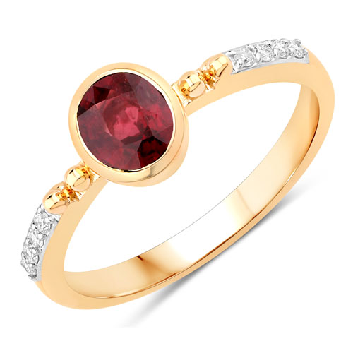 Ruby-1.00 Carat Genuine Ruby and White Diamond 14K Yellow Gold Ring