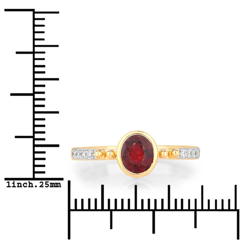 1.00 Carat Genuine Ruby and White Diamond 14K Yellow Gold Ring