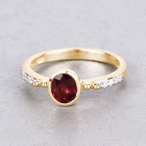 1.00 Carat Genuine Ruby and White Diamond 14K Yellow Gold Ring