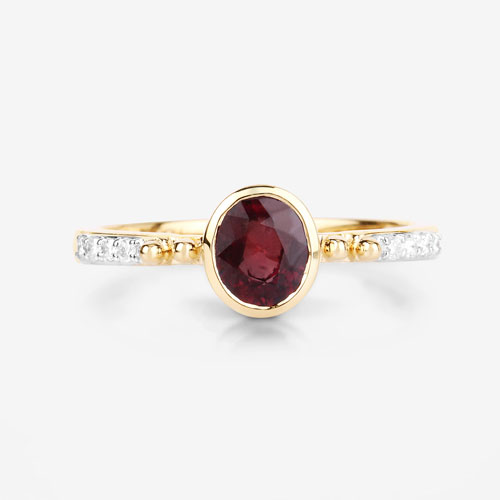 1.00 Carat Genuine Ruby and White Diamond 14K Yellow Gold Ring