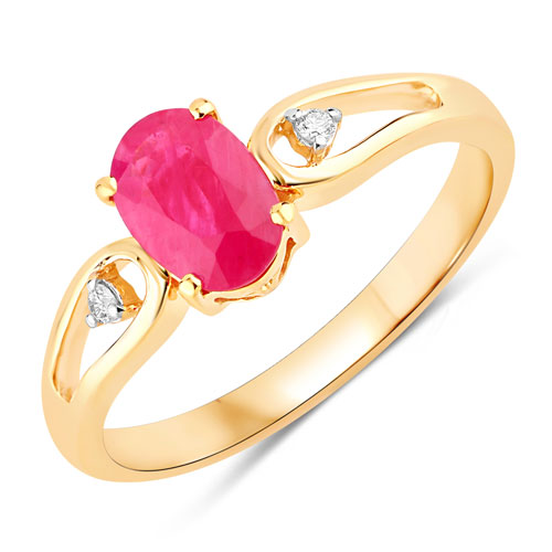 Ruby-0.95 Carat Genuine Ruby and White Diamond 14K Yellow Gold Ring