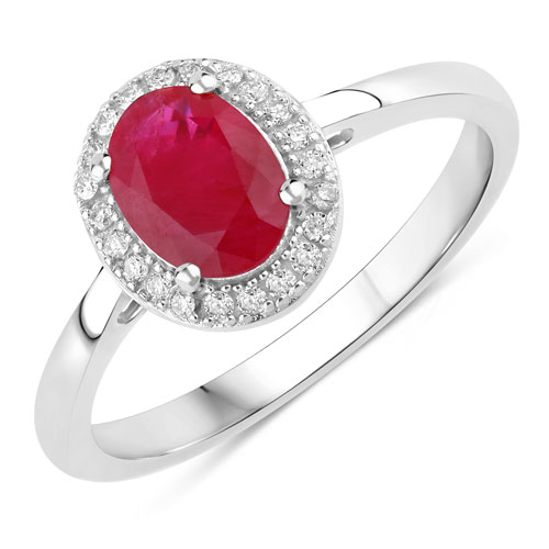 Ruby-1.06 Carat Genuine Ruby and White Diamond 14K White Gold Ring