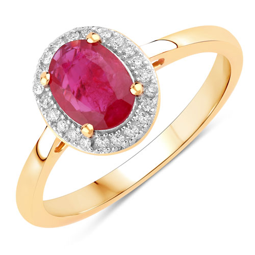 Ruby-1.06 Carat Genuine Ruby and White Diamond 14K Yellow Gold Ring