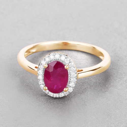 1.06 Carat Genuine Ruby and White Diamond 14K Yellow Gold Ring