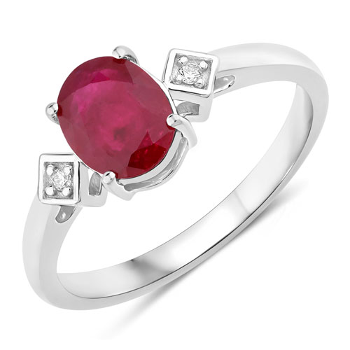 Ruby-1.22 Carat Genuine Ruby and White Diamond 14K White Gold Ring