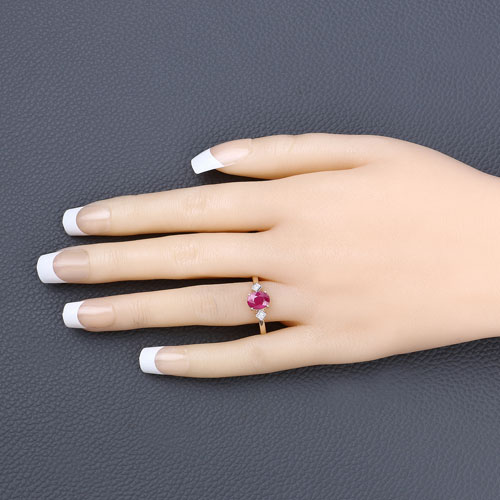 1.22 Carat Genuine Ruby and White Diamond 14K Yellow Gold Ring