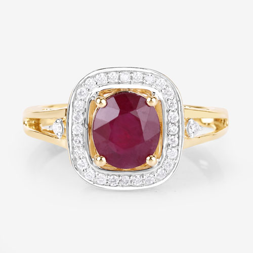 1.67 Carat Genuine Ruby and White Diamond 14K Yellow Gold Ring