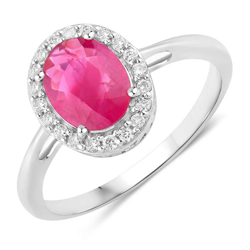 Ruby-1.83 Carat Genuine Ruby and White Diamond 14K White Gold Ring