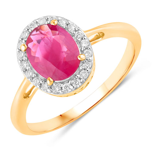 Ruby-1.83 Carat Genuine Ruby and White Diamond 14K Yellow Gold Ring