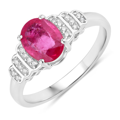 Ruby-1.52 Carat Genuine Ruby and White Diamond 14K White Gold Ring