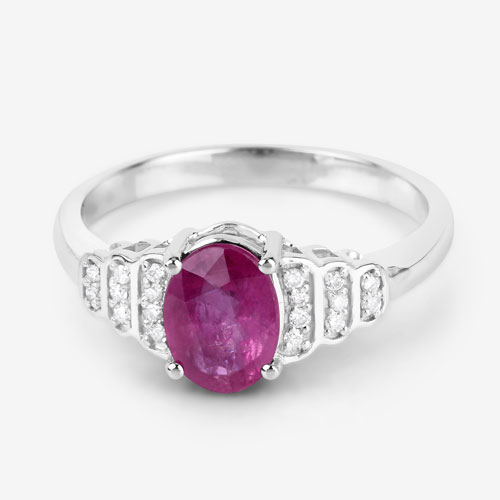 1.52 Carat Genuine Ruby and White Diamond 14K White Gold Ring